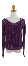 Women's Large Knitted Purple Long Sleeve Top/Tank Top Nylon/Wool/Mohair Blend
