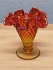 Vintage Fenton Amberina Hobnail Ruffled Pedestal Bud Vase Mid-Century Art Glass