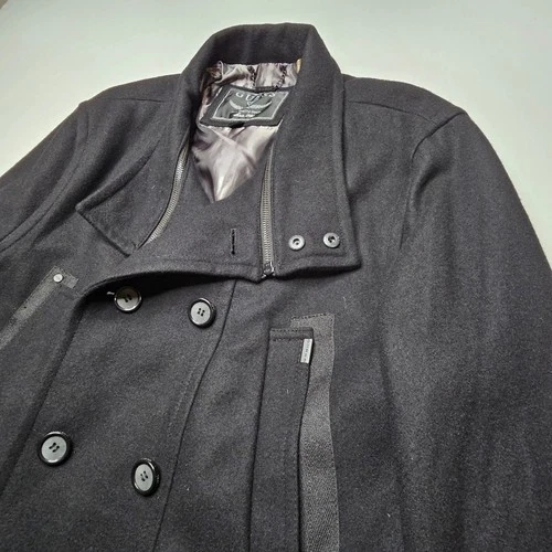 Guess Men XL Peacoat Black Wool Blend Double Breasted Zipper Bib M04110AB944 video thumbnail