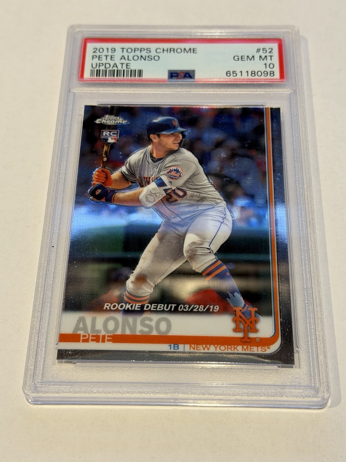 2019 Topps Chrome Update Series - Rookie Debut Pete Alonso #52 (RC) PSA 10 Mets