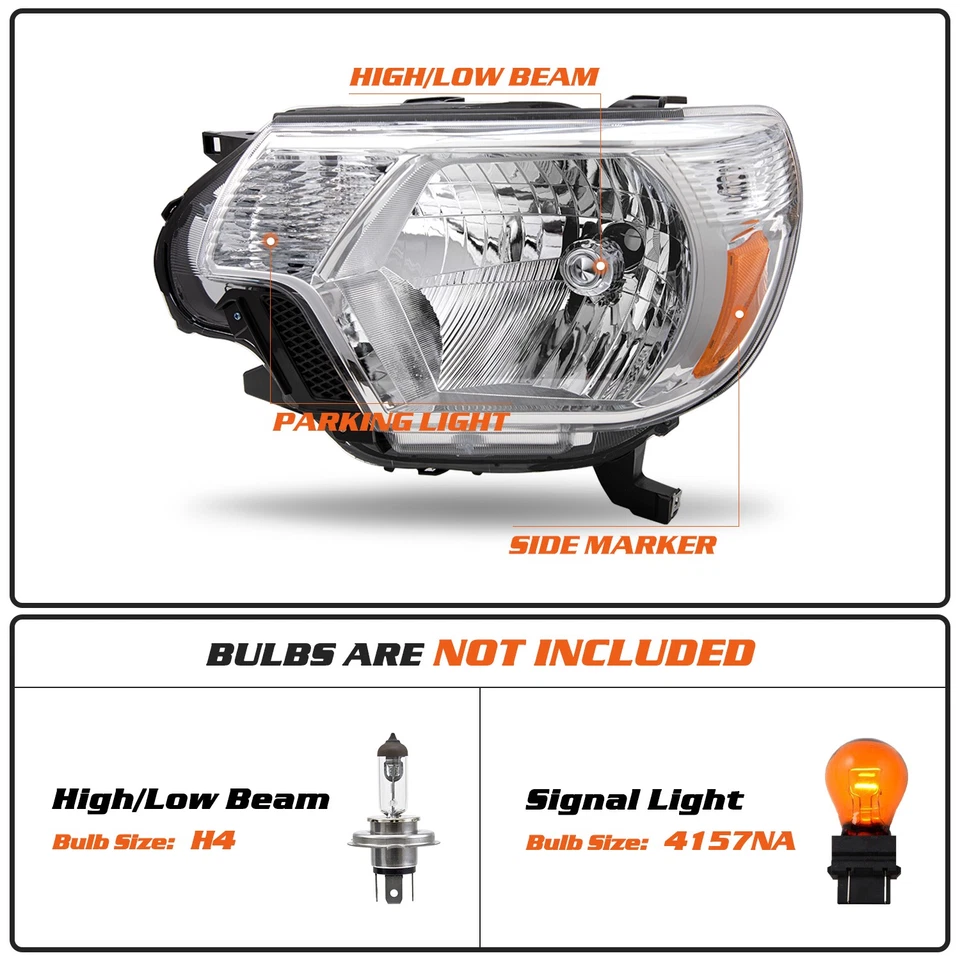 For 2012-2015 Toyota Tacoma Pickup Chrome Headlights Amber Corner Headlamps Pair - Image 2 of 4