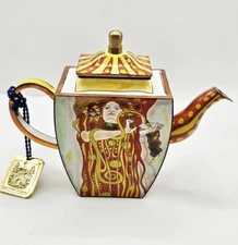 Miniature Charlotte Di Vita Enamel Teapot Gustav Klimt's Hygieia- Hand Painted