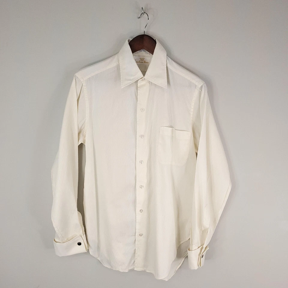 Countess Mara Shirt Mens 15.5 33 White French Cuff Dress Long Sleeve Herringbone - Image 2 of 4