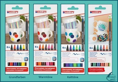 EDDING Porzellan Pinselstift 4200 6er Set -Grundfarben warme kalte Farbtöne