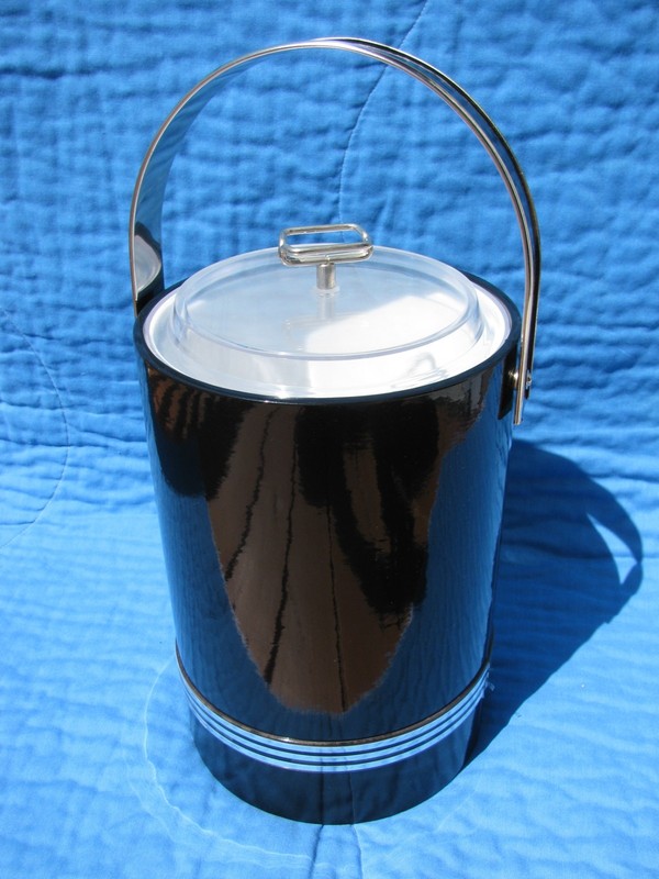 Ice Bucket - Black vinyl - 11 inches high, 7.5 inches in diameter.