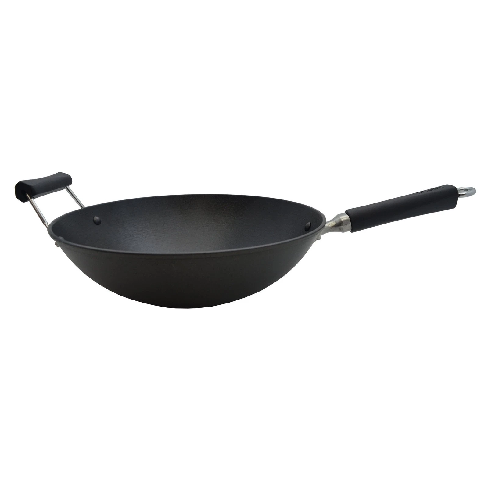 14in Light Cast Iron Preseasoned Wok W/ Cool Touch Handles