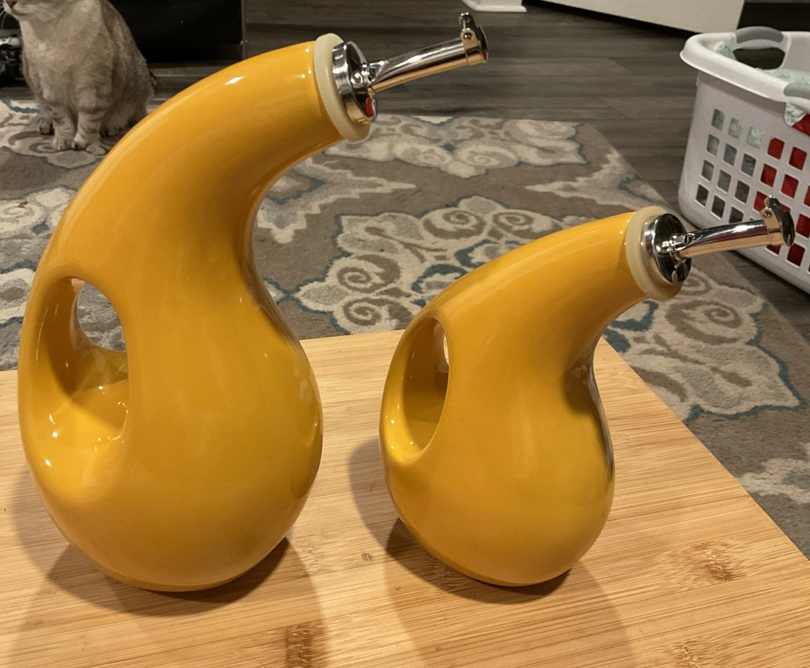 Set Of 2 Rachael Ray Stoneware Olive Oil Bottle Dispenser with Spout Yellow