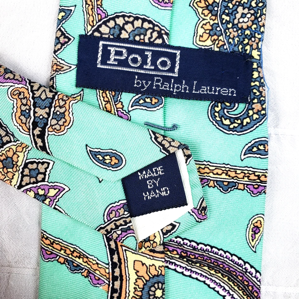 Vintage Polo Ralph Lauren Hand Made USA Men Green Silk Tie Victorian Paisley - Image 2 of 4