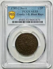 1785 P Contract Issues Nova Patterns Copper PCGS AU-53 BN Blunt Rays Crosby 1-B