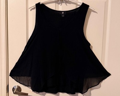 iZ Byer Black Sheer Double Layer Chiffon Hem Swing Tank Top Blouse Size: XL