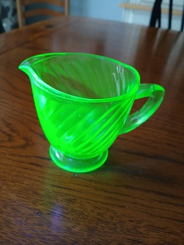 Vintage Depression Uranium Green Spiral Glass Creamer
