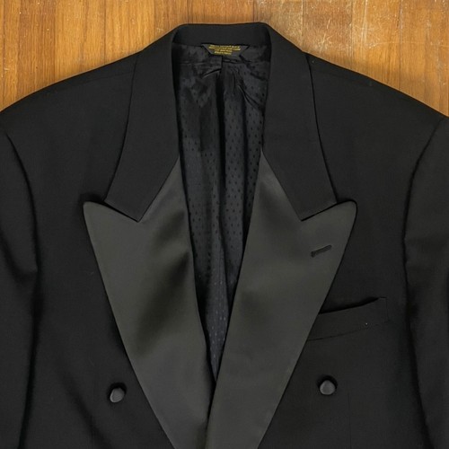 Vintage Mens Double Breasted Tuxedo Blazer Size 44R 1980s Black Sport Coat - Picture 2 of 7
