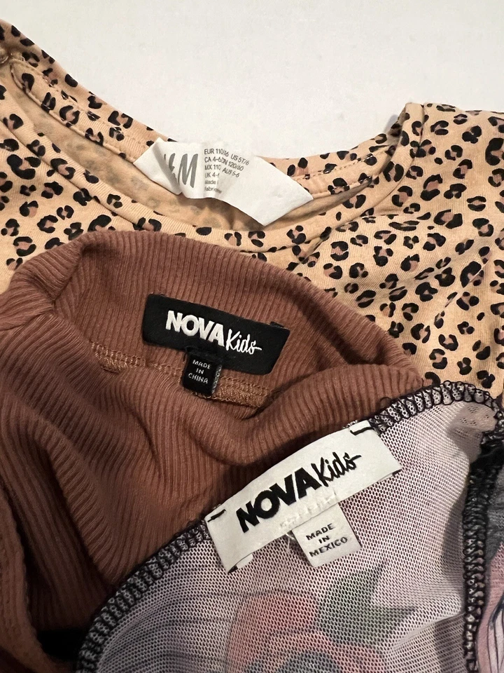 Lote 3 Tops H&M, NOVA KIDS Marrón/Multicolor Manga Larga Talla 5-6T Foto 2 de 2