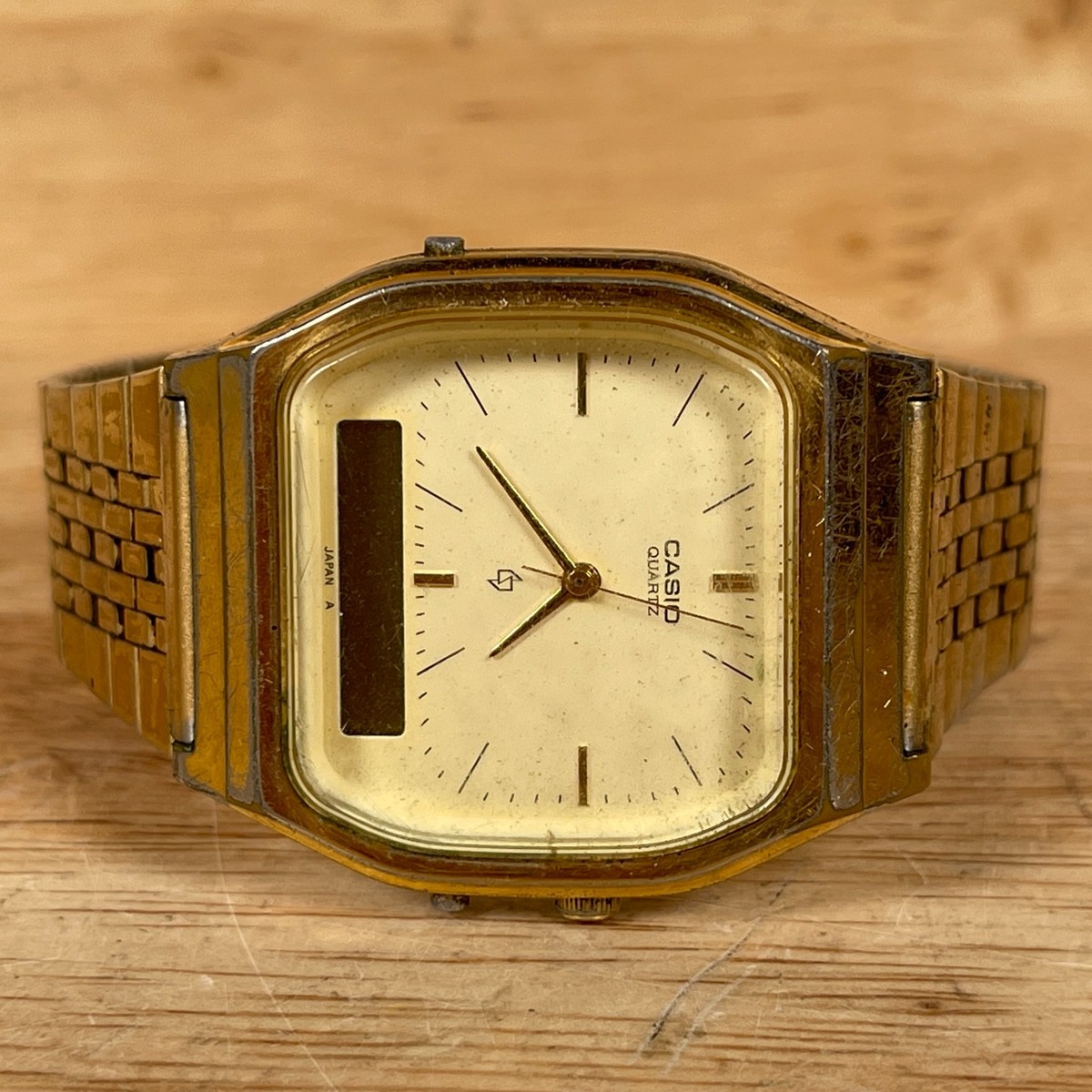 Casio AQ-340G Mens Gold-Tone Strap Analog Digital Dial Quartz