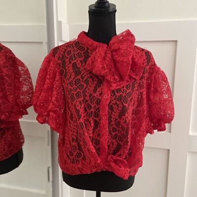 Mirror Image Floral Lace Neck Tie Blouse Womens SZ 2X W/ Sequins Details