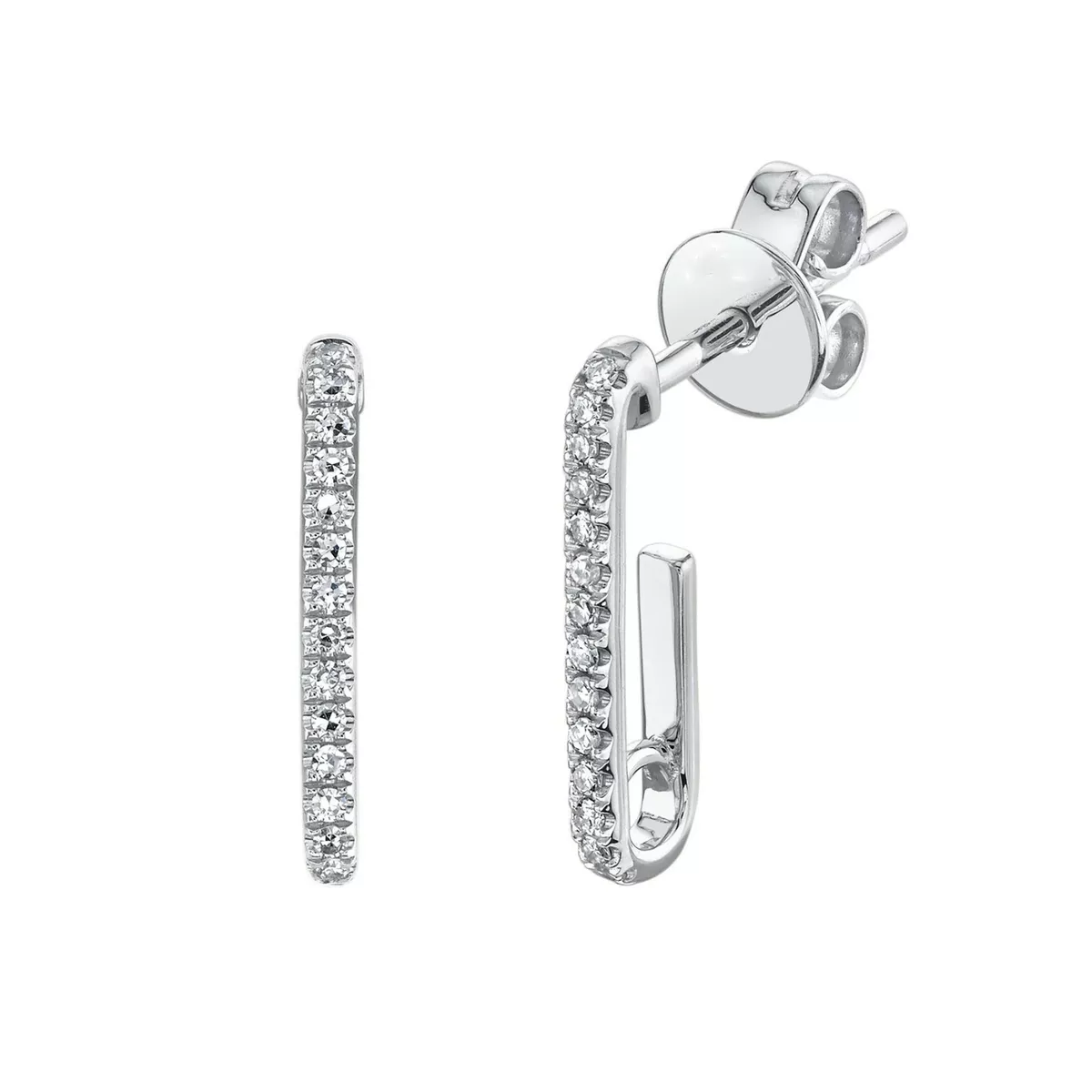 Diamond Paperclip Earrings 14K White Gold Cylindrical Certified