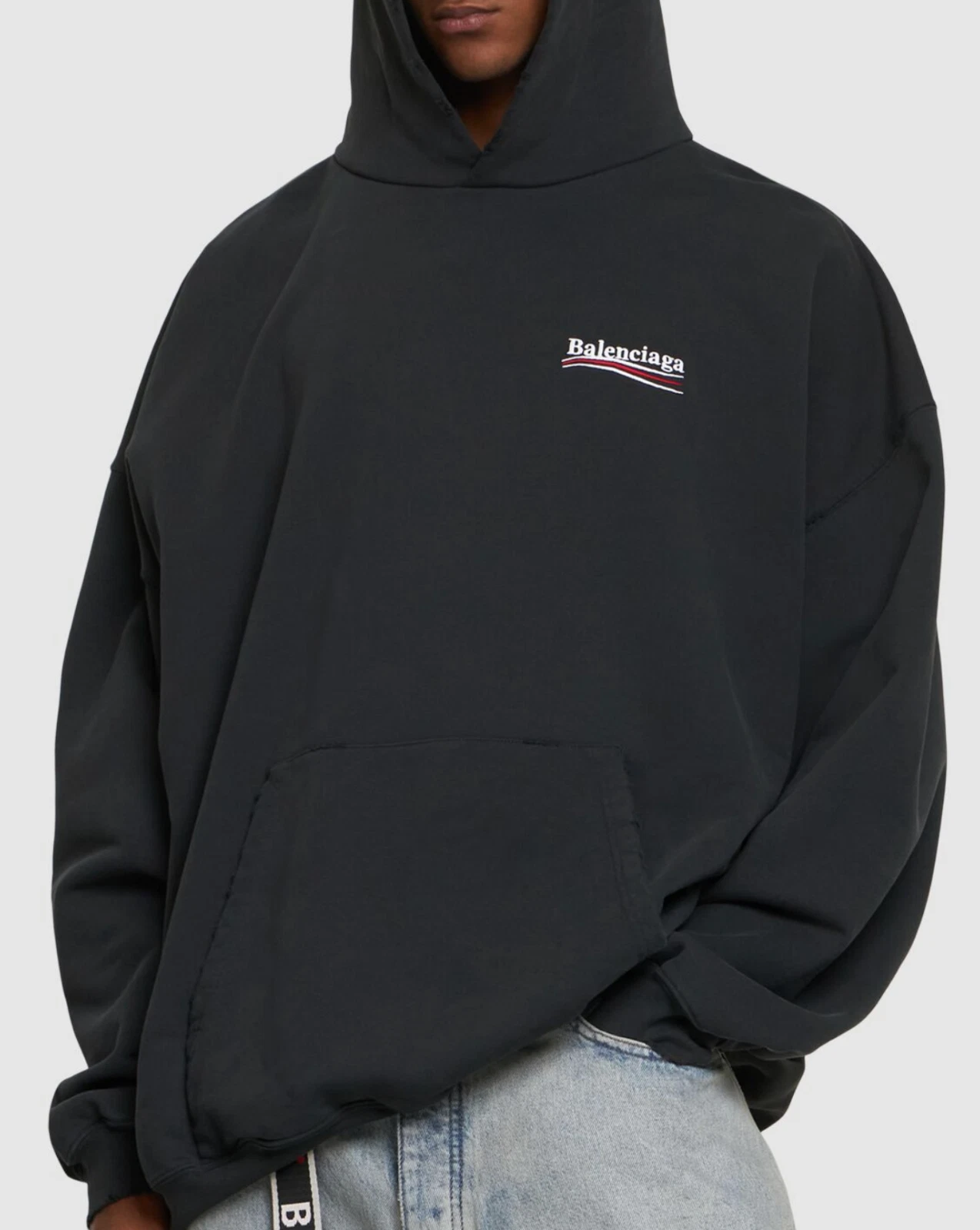 Felpa con cappuccio oversize BALENCIAGA nera invecchiata logo campagna taglia XS (XL)