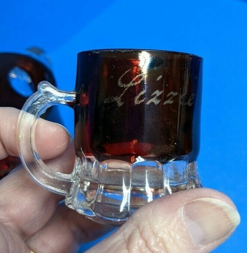 Antique souvenir ruby red flash glass 1907 cup/mug, toothpick holder, mini mug - Picture 9 of 12