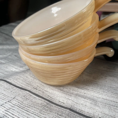 Vintage Fire King Peach Luster Custard Cup 6 Oz. Ramekin Scalloped Edge Set Of 4