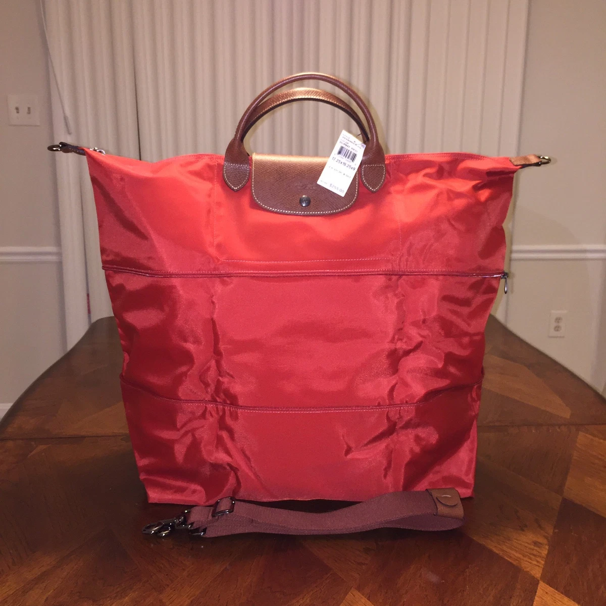 NWT Longchamp Le Pliage Expandable Travel Bag in Burnt Red Authentic