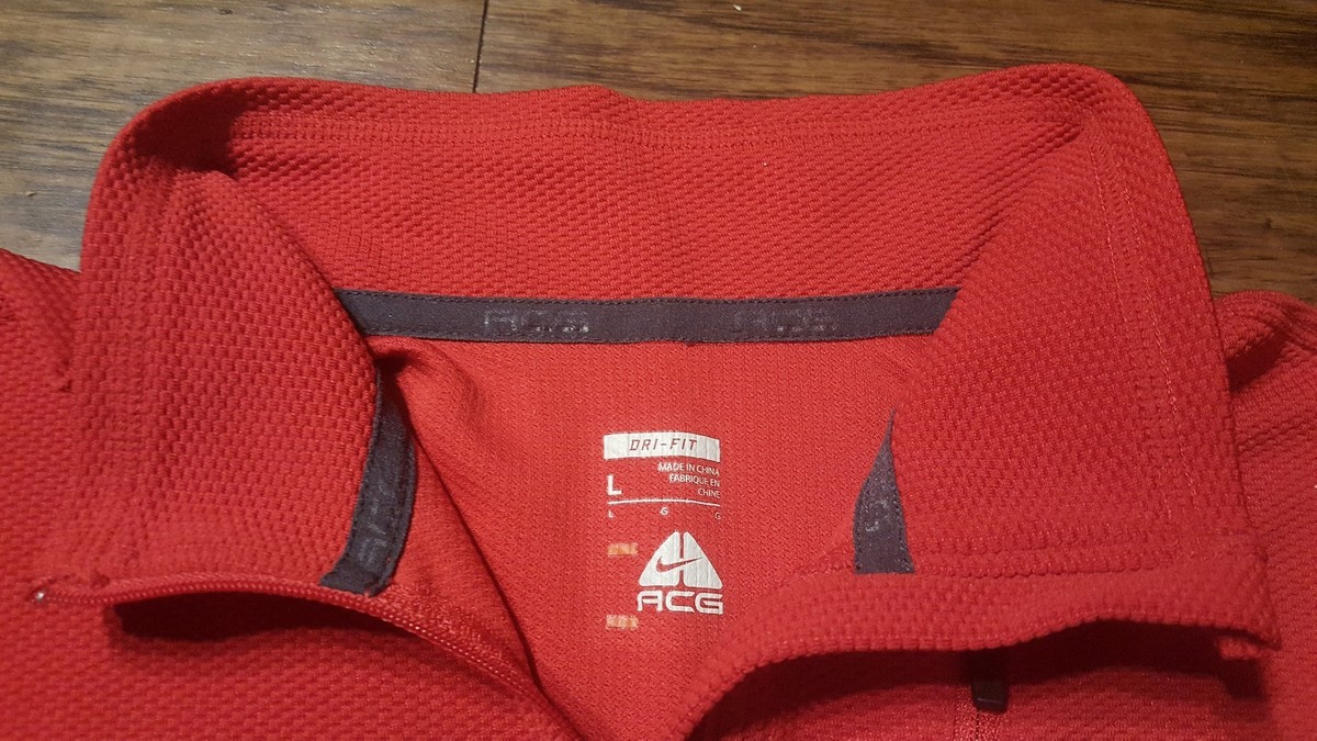Mens Large Vintage Nike ACG Dri-Fit Red 1/4 Zip Up Jacket Pullover