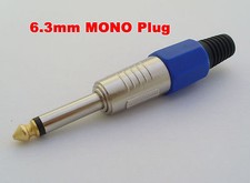 2pcs 1/4" 6.3mm Mono Metal Plug with Hex Blue  Black Plastic Audio Connector