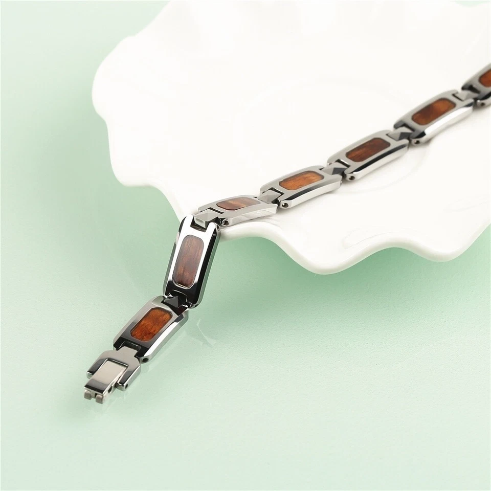 Brazalete de carburo de tungsteno de 10 mm para hombre con incrustación de madera imán para salud alivio del dolor Foto 4 de 4