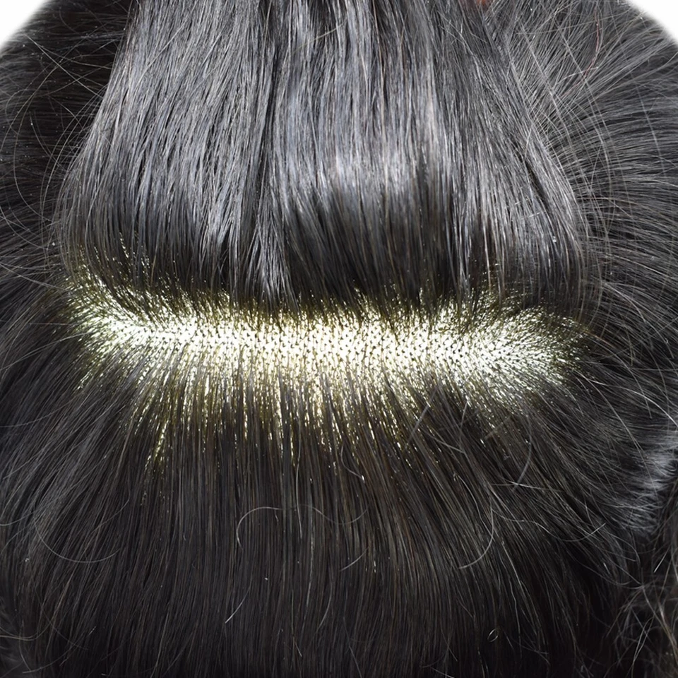 Pelucas de repuesto de sistema capilar Toupee para hombre frente de encaje francés poli piel PU para hombre Foto 3 de 4