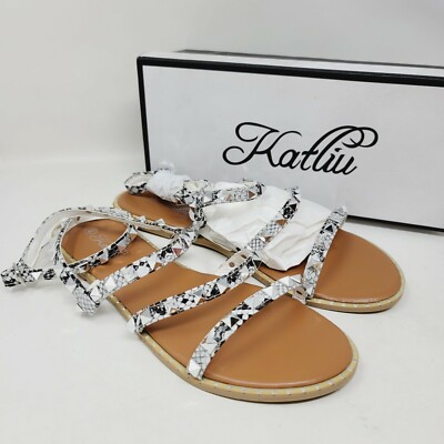 Rhinestone Gladiator Flat Sandals Katliu Women's Sandals Sz M Flat