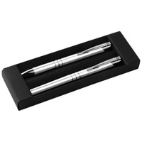 Metall Schreibset / Kugelschreiber + Rollerball / Farbe: Weiß