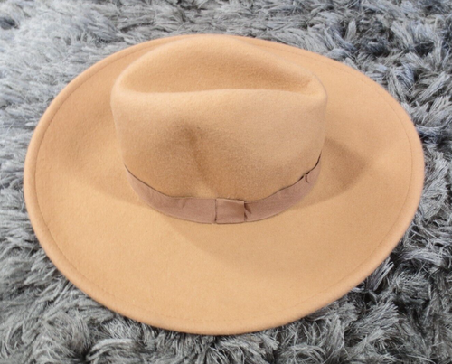Zara Womens Fedora Hat Small Beige Brown 100% Wool Felt 4" Brim Cowboy Hipster