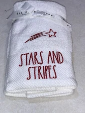 Rae Dunn Embroidered Hand Towels Set Of 2 Stars And Stripes 4th Of July NWT