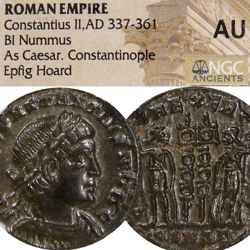 NGC Certified AU EPFIG HOARD Constantius II X RARE R4 in RIC Soldiers Roman Coin