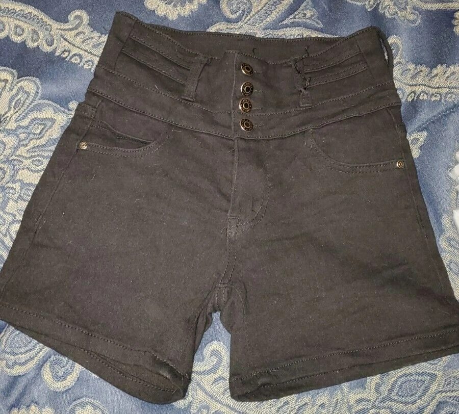 Black high clearance waisted stretch shorts