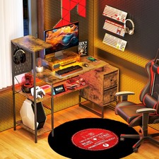 56" Computer Desk with LED Lights, Home Office Desk, Rustic Brown