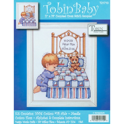 Kit punto croce DMG FAI DA TE Tobin preghiera della buonanotte record nascita bambino 11x14 - Foto 2 di 2