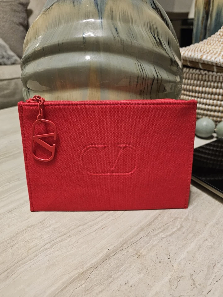 Valentino Beauty Rojo Algodón Lona Plano Maquillaje Bolsa Estuche Cosmético Cremallera Foto 2 de 4