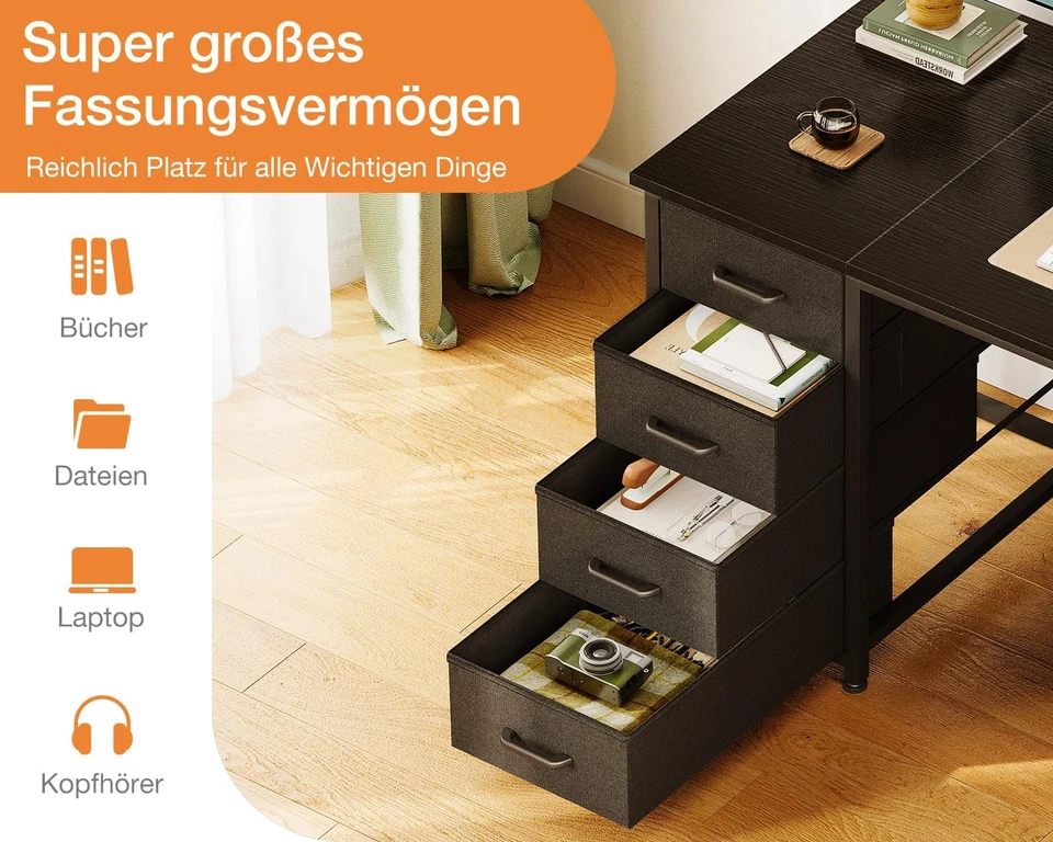 Schreibtisch mit 8 Stoff Schubladen 120x48cm Schreibtisch mit Stauraum Comput... - Bild 3 von 4