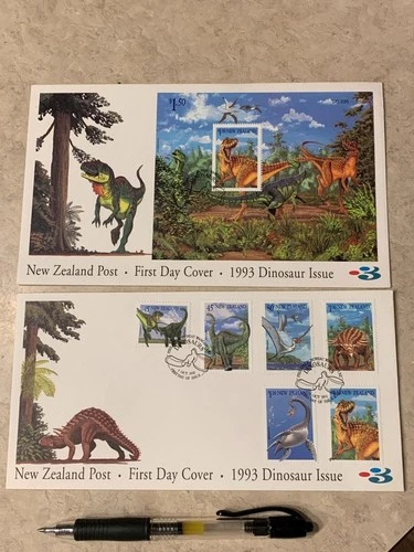 New Zealand First Day Cover 1993 Dinosaur Stamps & Mini Sheet Nice SKU#37407