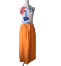 Vintage 60s/70s Tangerine Orange Maxi Skirt, S, Party, Casual, Vacation