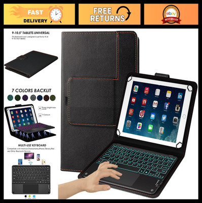 2-in-1 Bluetooth TouchPad Keyboard Case for 9''-11'' Tablets, Backlit Folio Cover