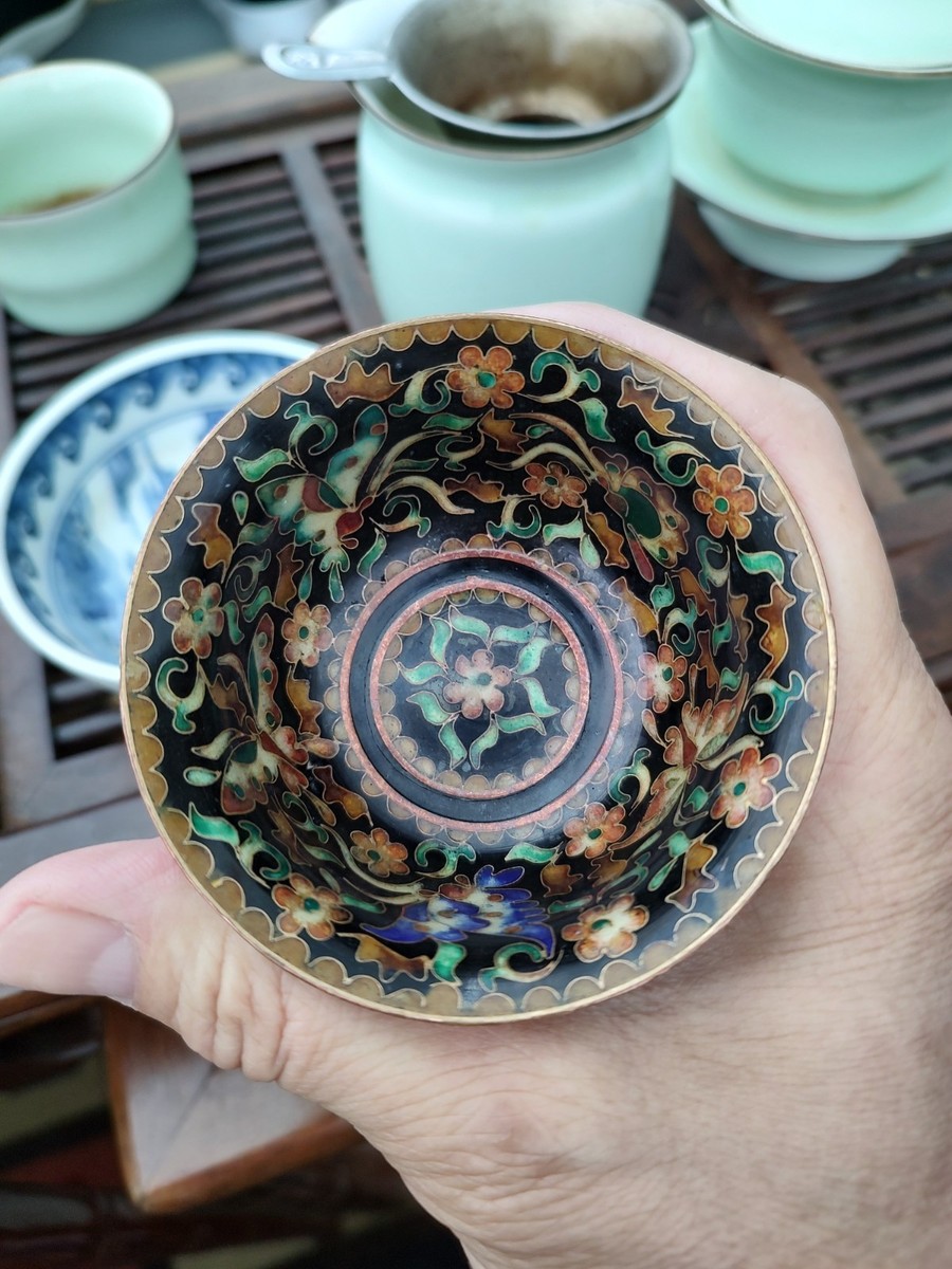 中国景泰蓝 マルチカラーエナメルコレクターズアンティーク装飾 景泰蓝主人茶杯 Gorgeous Vintage Kuo's China Cloisonne Enamel