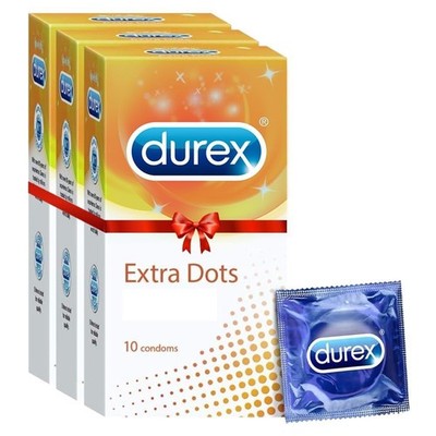 Durex Extra Dotted Condoms for Men - 10 Count (Pack of 3)