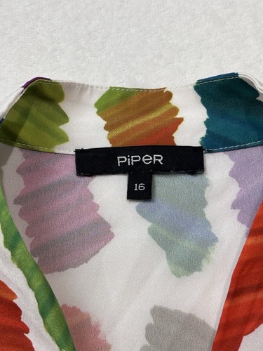 Piper Womens Dress Size 16 White Colours Print Sleeveless Shift Occasion Office - Picture 9 of 14