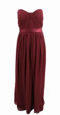 Bill Levkoff Size 12 Wine Chiffon Strapless Maxi Evening Gown Dress Formal New