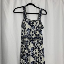 Max Studio London Sleeveless Dress Sz XSIvory Blue Floral Maxi Pleated Pre Owned