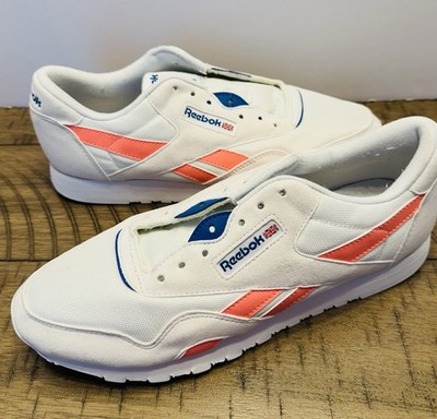 REEBOK Classic Women's White and Coral Sneakers Missing Shoelaces 