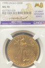 1998 1 OZ $50 AMERICAN GOLD EAGLE NGC MS 70 MILEY FROST HAND SIGNED NO RESERVE