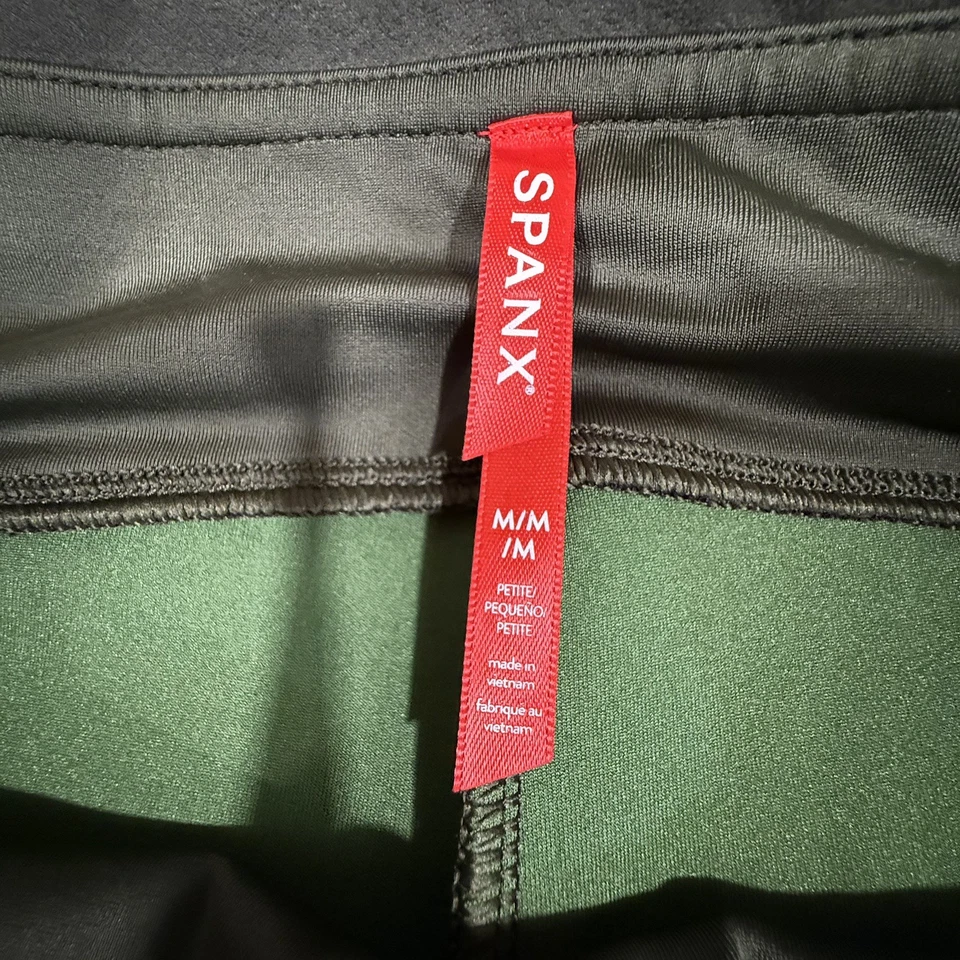 Spanx Leggings Pants Women Medium Petite Olive Green Faux Suede Pull On Stretch  - Image 3 of 4