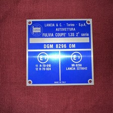 Lancia Fulvia Coupé 1300  2 serie Targhetta Alluminio